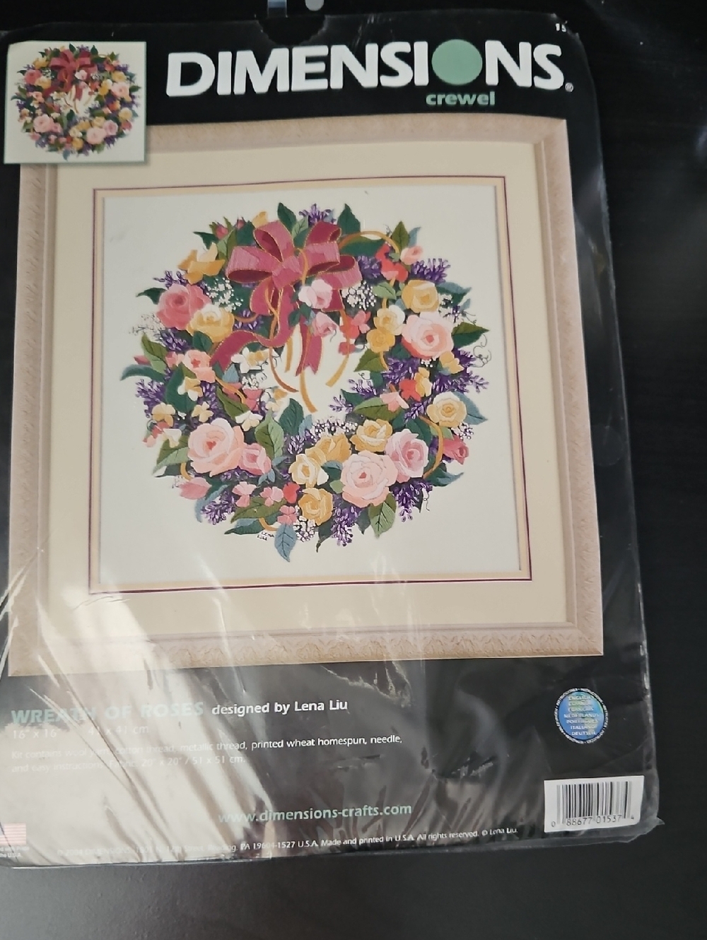 Dimensions Crewel Wreath of Roses Floral Fiber Art Kit - Pink, Yellow, Purple